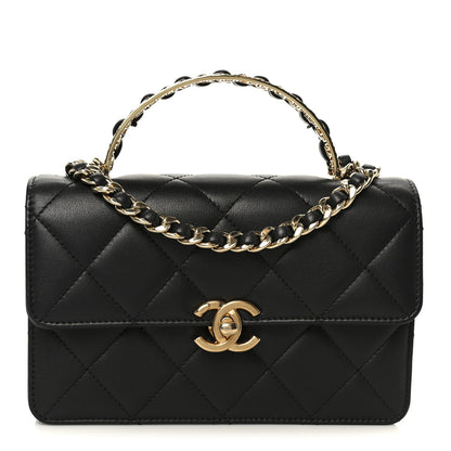 Chanel Shiny Calfskin Quilted Mini Metal Top Handle Flap Black 1 of 12