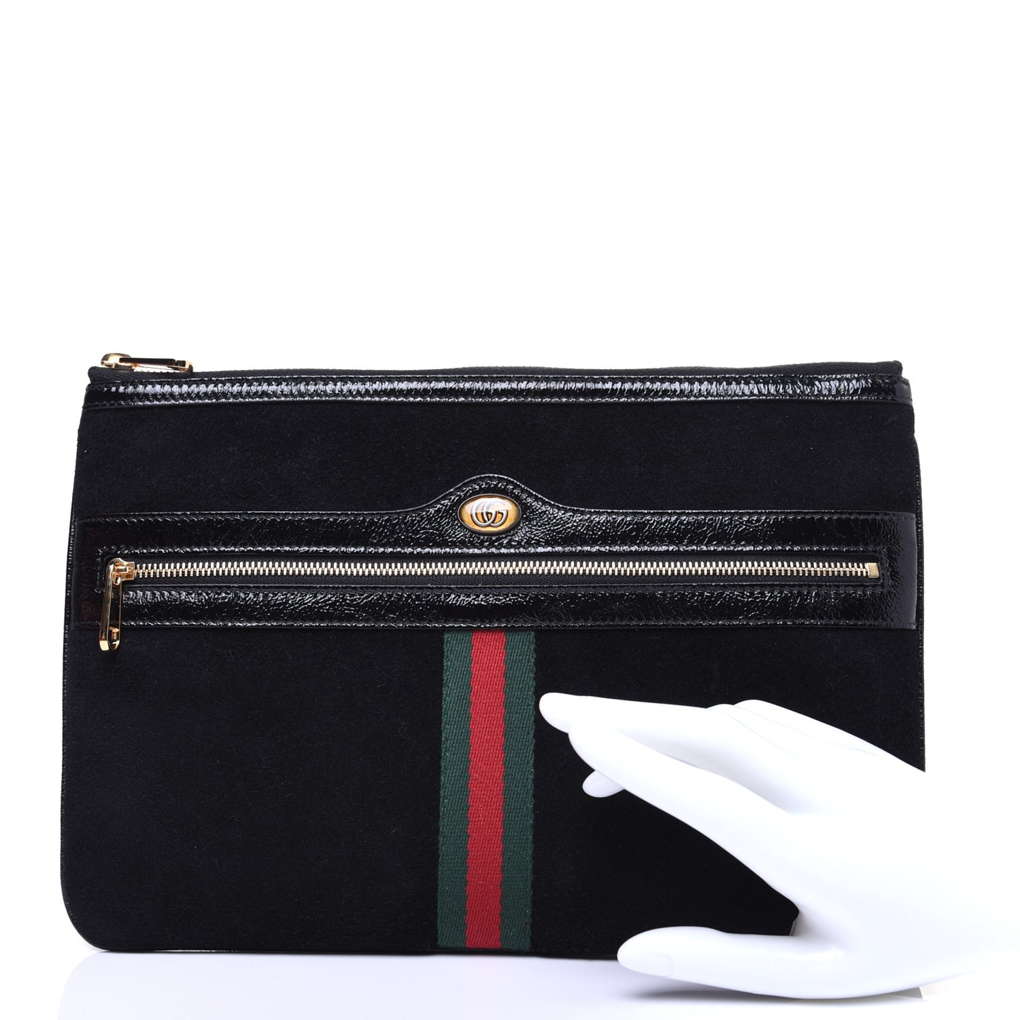 Suede Patent Large Ophidia Pouch Clutch Black