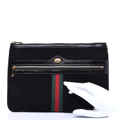 Gucci Suede Patent Large Ophidia Pouch Clutch Black 2 of 10