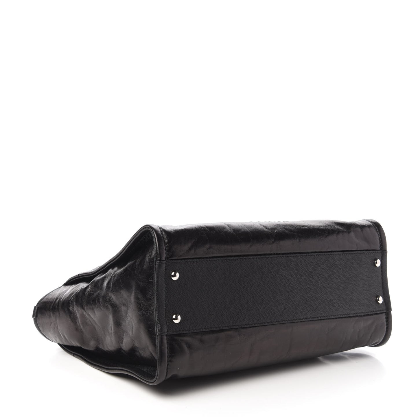 Glazed Calfskin Small Deauville Tote Black