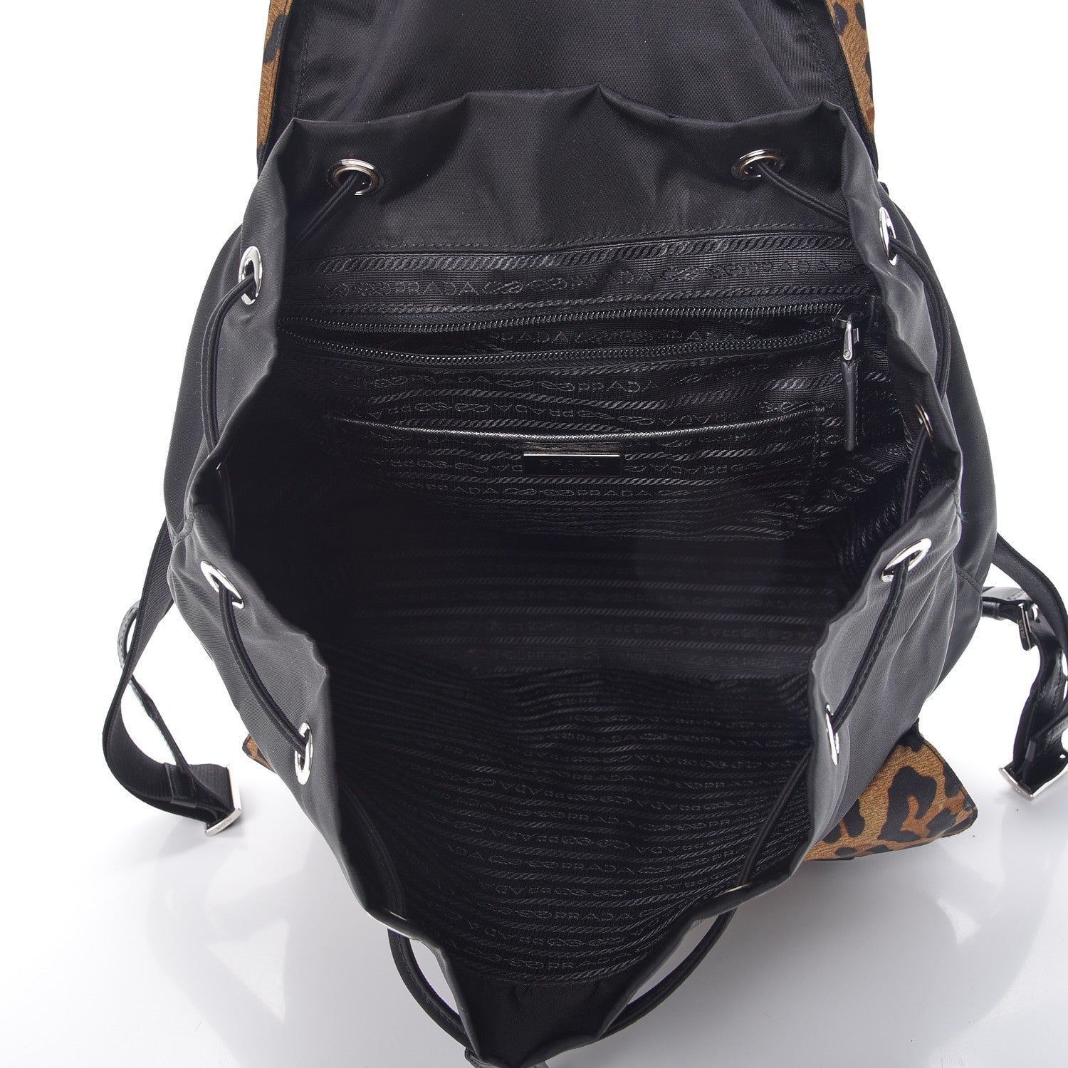 Prada Tessuto Nylon Leopard Print Backpack Black Miele 5 of 8
