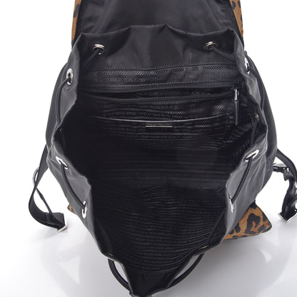 Prada Tessuto Nylon Leopard Print Backpack Black Miele 5 of 8