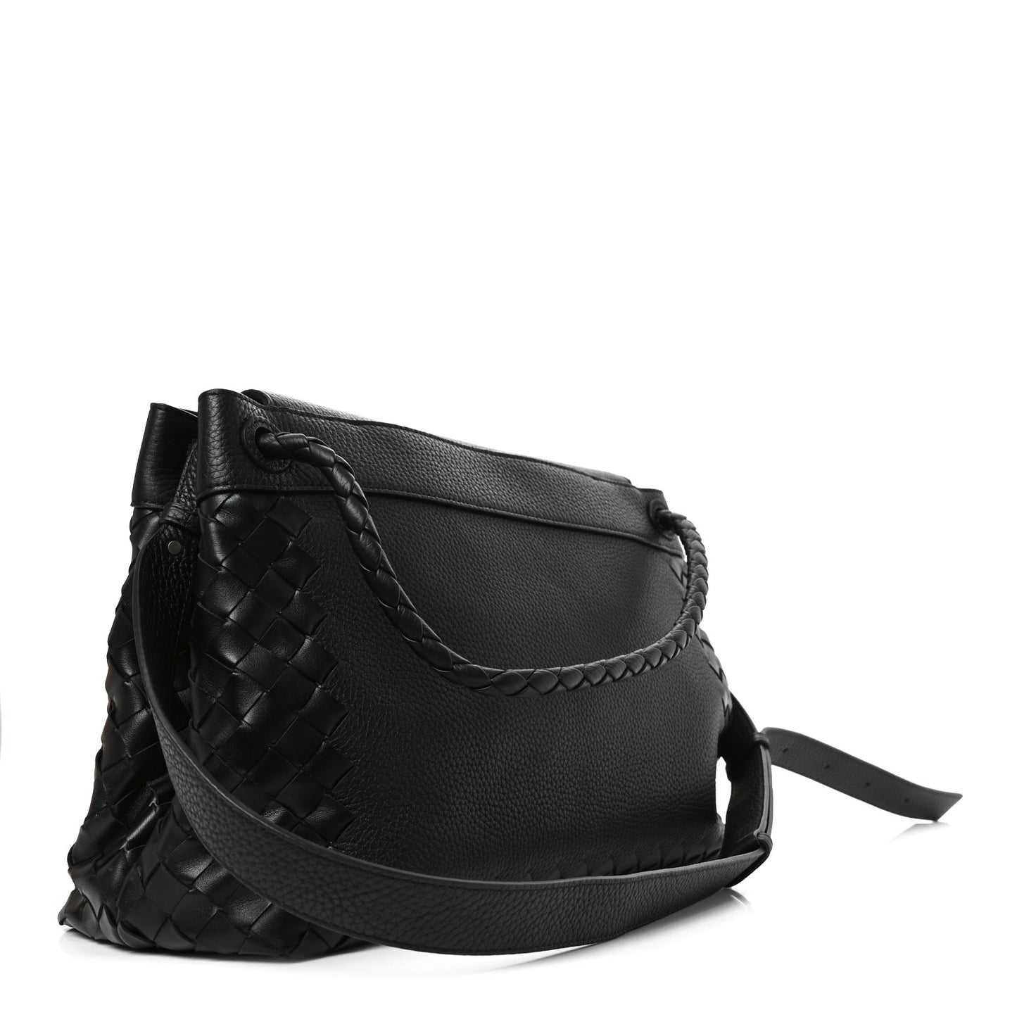 Grained Calfskin Intrecciato Andiamo Messenger Bag Black