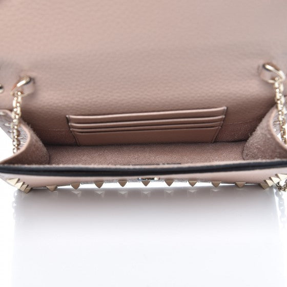Pebbled Calfskin Rockstud Envelope Wallet on Chain Poudre