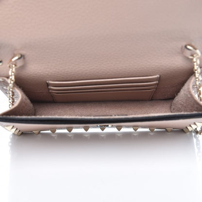 Valentino Garavani Pebbled Calfskin Rockstud Envelope Wallet on Chain Poudre 5 of 8