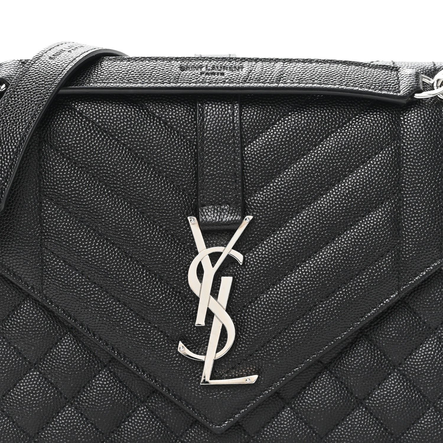 Saint Laurent Grain De Poudre Textured Mixed Matelasse Triquilt Medium Monogram Satchel Black 8 of 10
