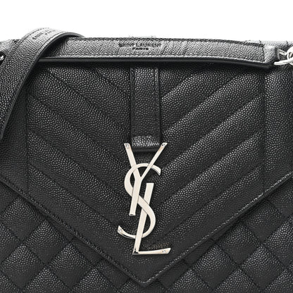 Saint Laurent Grain De Poudre Textured Mixed Matelasse Triquilt Medium Monogram Satchel Black 8 of 10