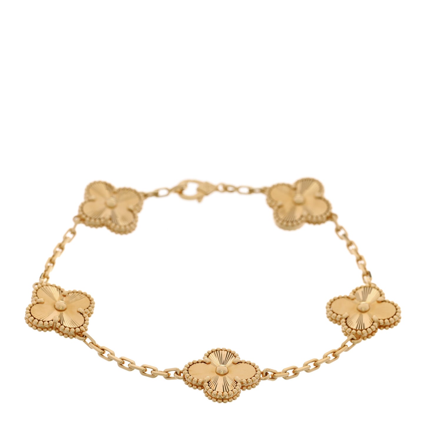 18K Yellow Gold 5 Motifs Guilloche Vintage Alhambra Bracelet