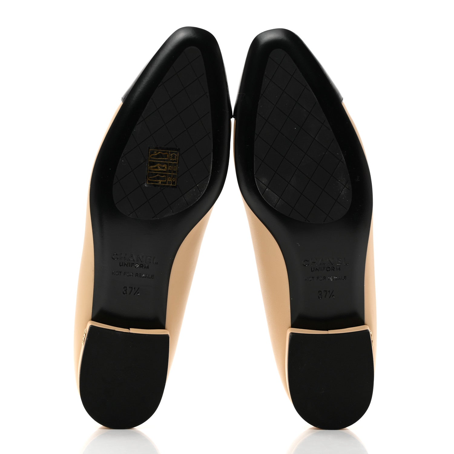 Chanel Lambskin Cap Toe CC Uniform Ballerina Flats 37.5 Beige Black 5 of 9