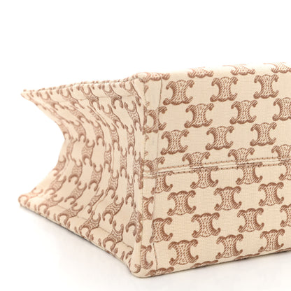 Celine Canvas Calfskin Triomphe Print Small Cabas Thais White 8 of 9