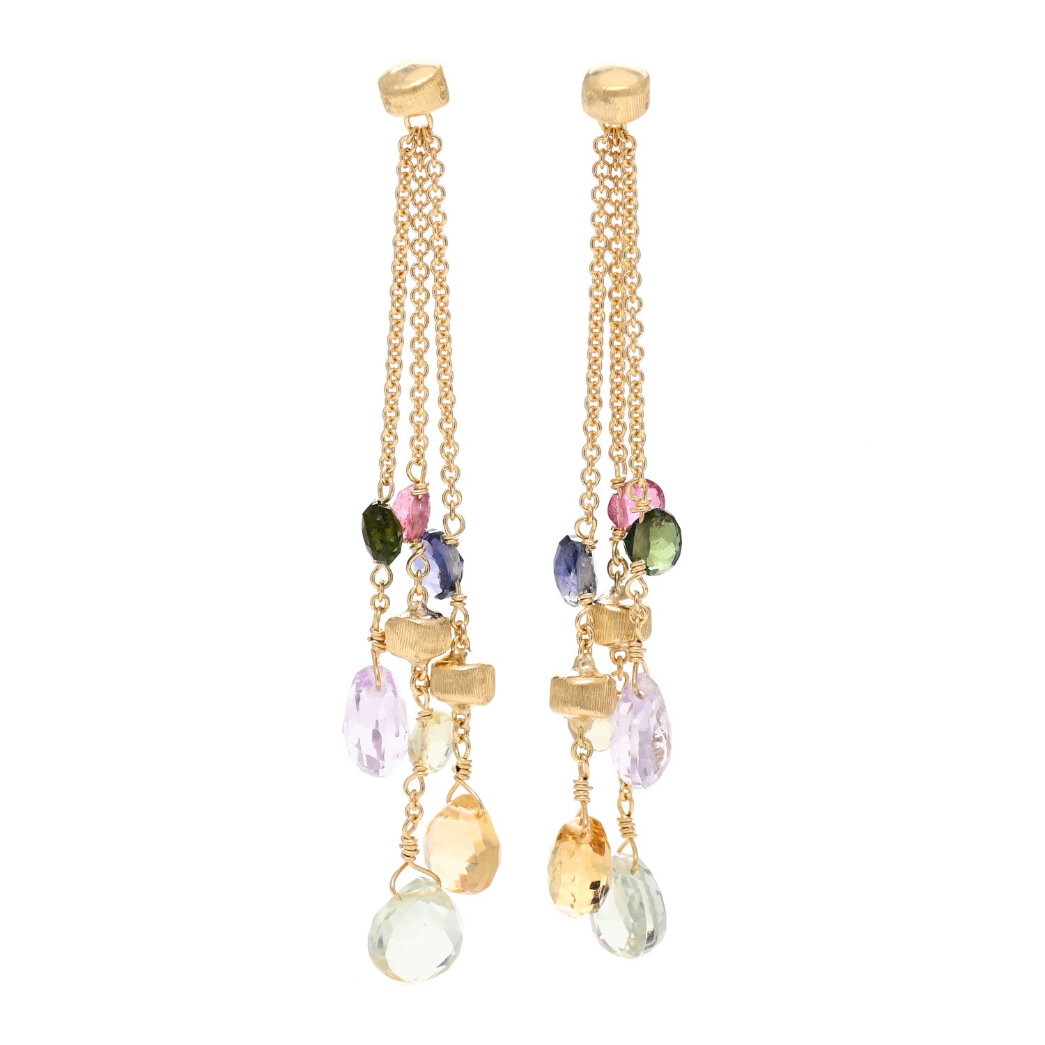 Marco Bicego 18K Yellow Gold Multi Gemstone Paradise Three-Strand Long Drop Earrings 1 of 5