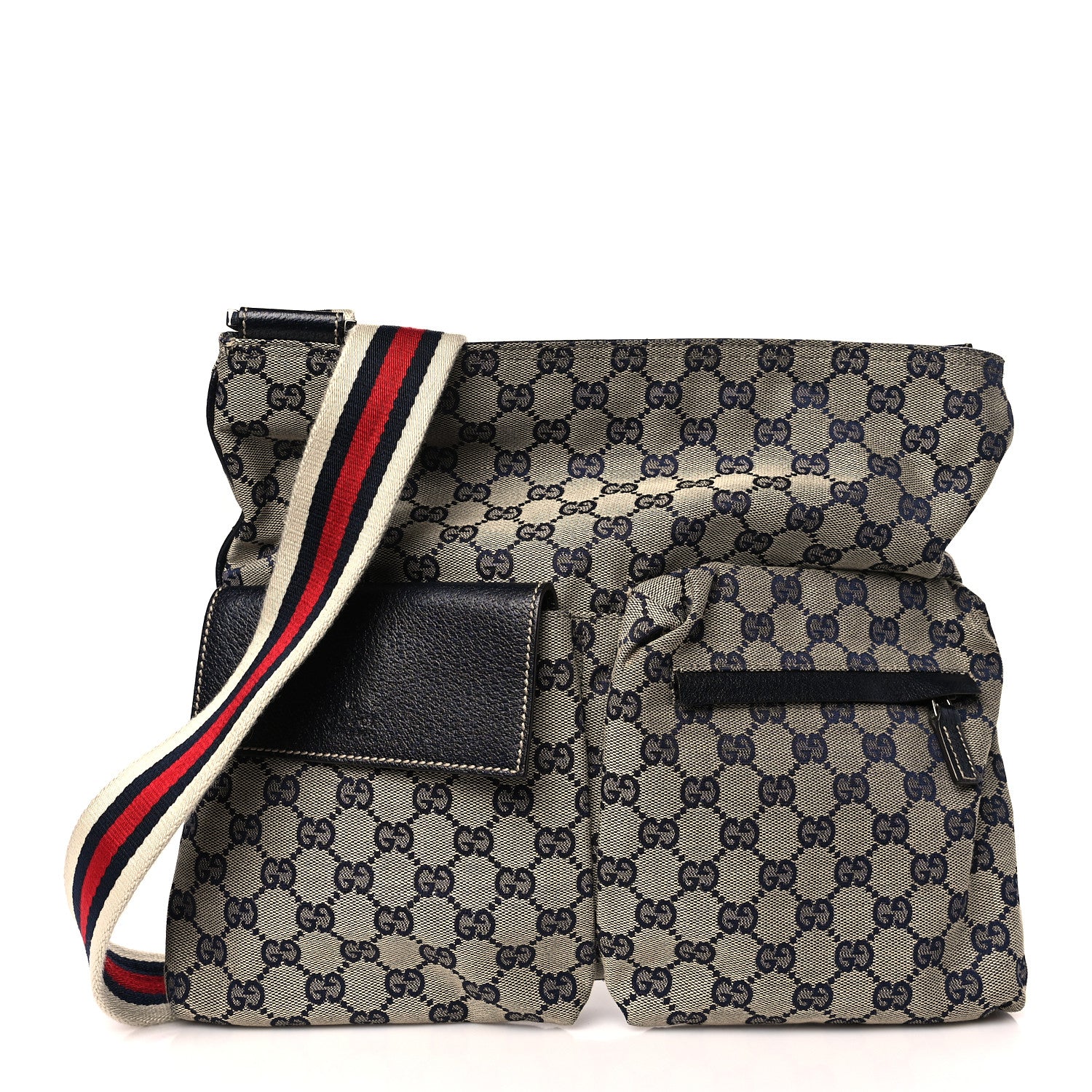 Gucci Monogram Web Medium Double Pocket Messenger Blue 1 of 9