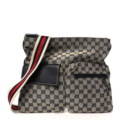 Gucci Monogram Web Medium Double Pocket Messenger Blue 1 of 9