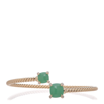 David Yurman 18K Yellow Gold Diamond Chrysoprase Chatelaine Bypass Bracelet 1 of 5