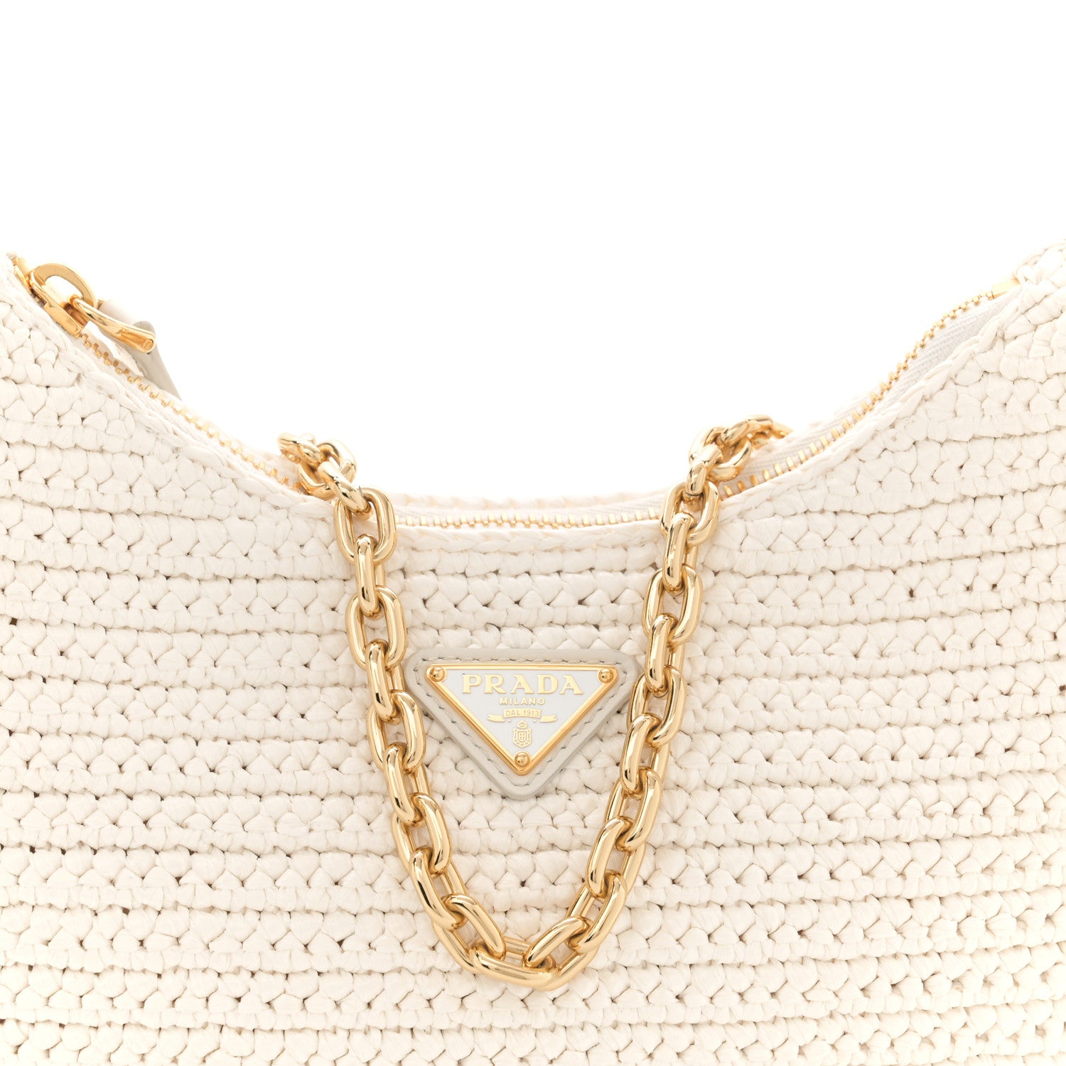Prada Yarn Raffia Effect Crochet Re-Edition 2005 Shoulder Bag White 8 of 10