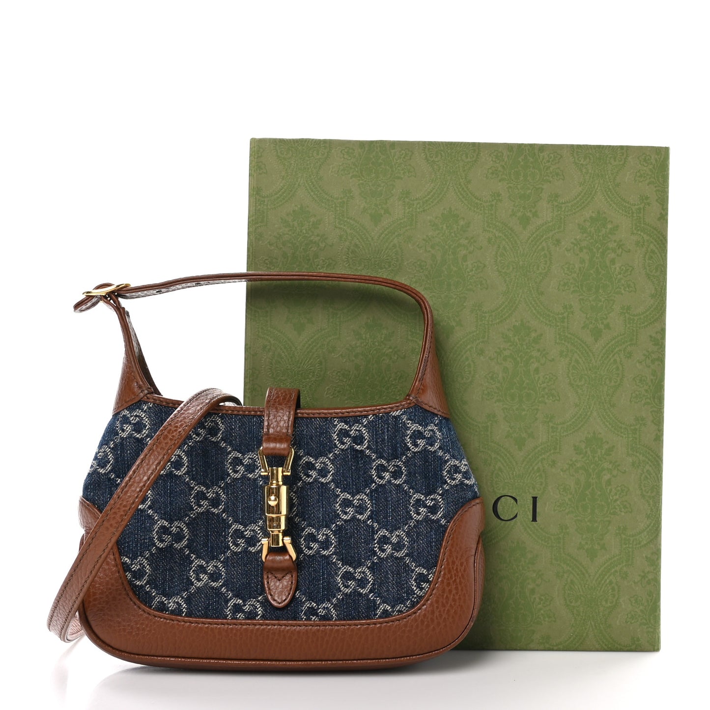 New Denim GG Monogram Calfskin Mini Jackie 1961 Hobo Blue Tea Cuir