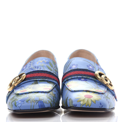 Gucci Apollo Calfskin Web Pearl New Flora Peyton 35mm Loafer Pumps 37.5 Azure 2 of 11