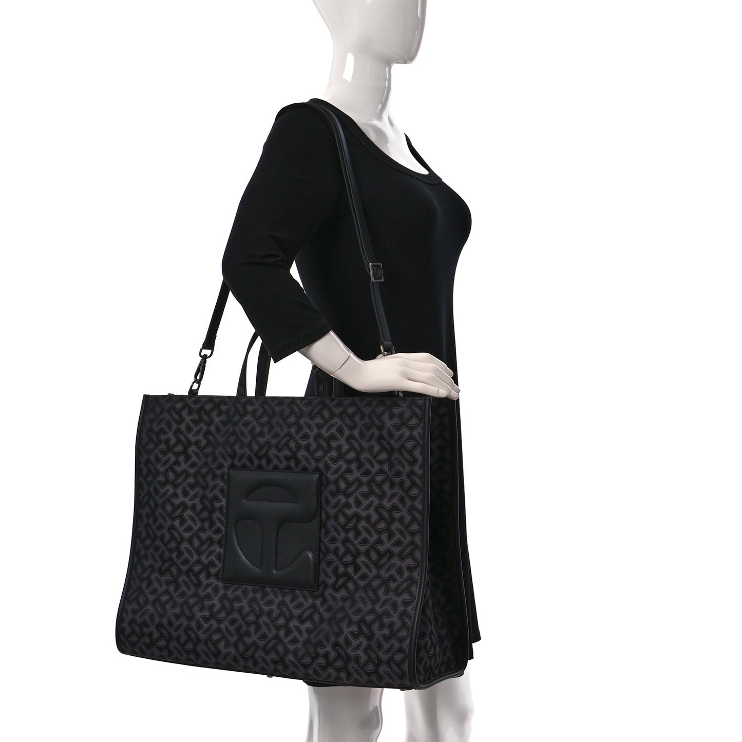 Monogram Jacquard Large Shopping Bag Black