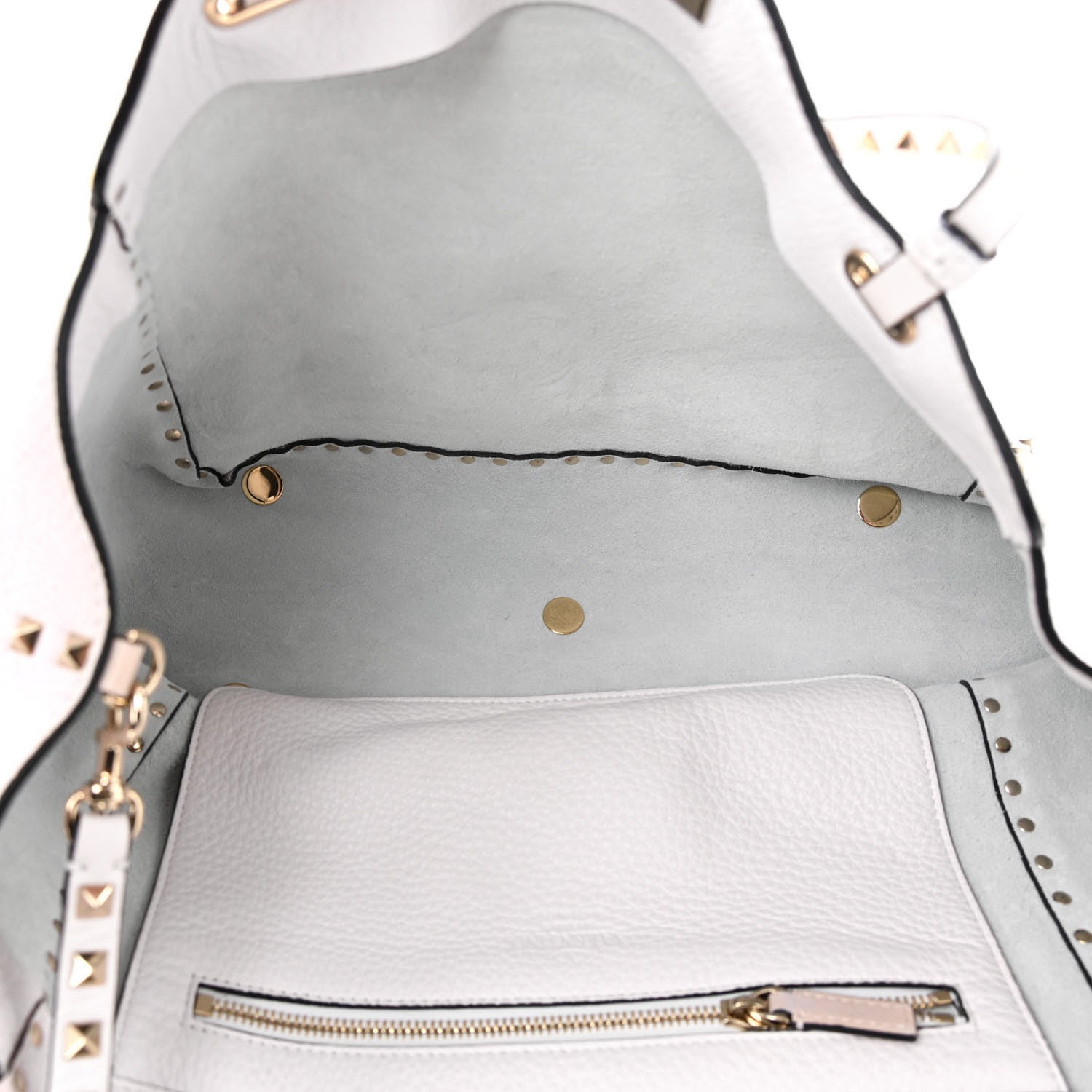 Valentino Garavani Pebbled Calfskin Medium Rockstud Tote White 5 of 10