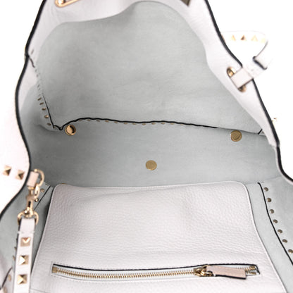 Valentino Garavani Pebbled Calfskin Medium Rockstud Tote White 5 of 10