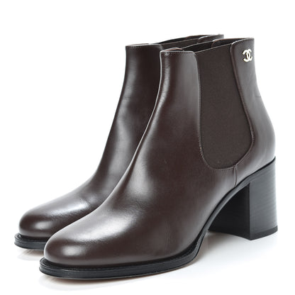 Chanel Glazed Calfskin Short Boots 40 Dark Brown 3 of 8