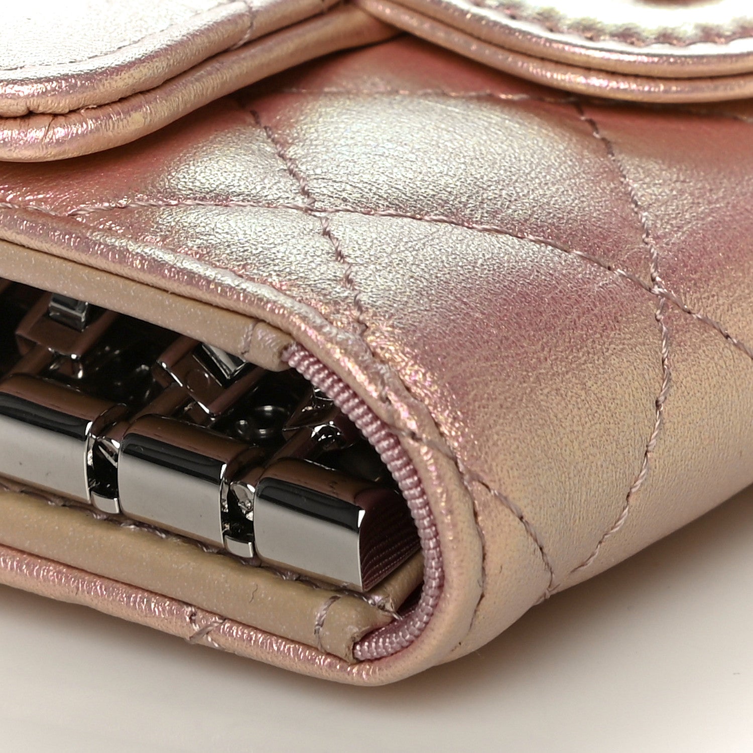 Chanel Iridescent Calfskin Quilted Classic 4 Key Holder Wallet Pink 11 of 13