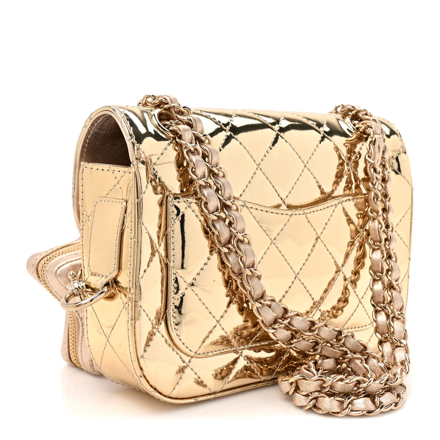 Mirror Calfskin Metallic Calfskin Quilted Hollywood Boulevard Mini Flap With Star Coin Purse Gold