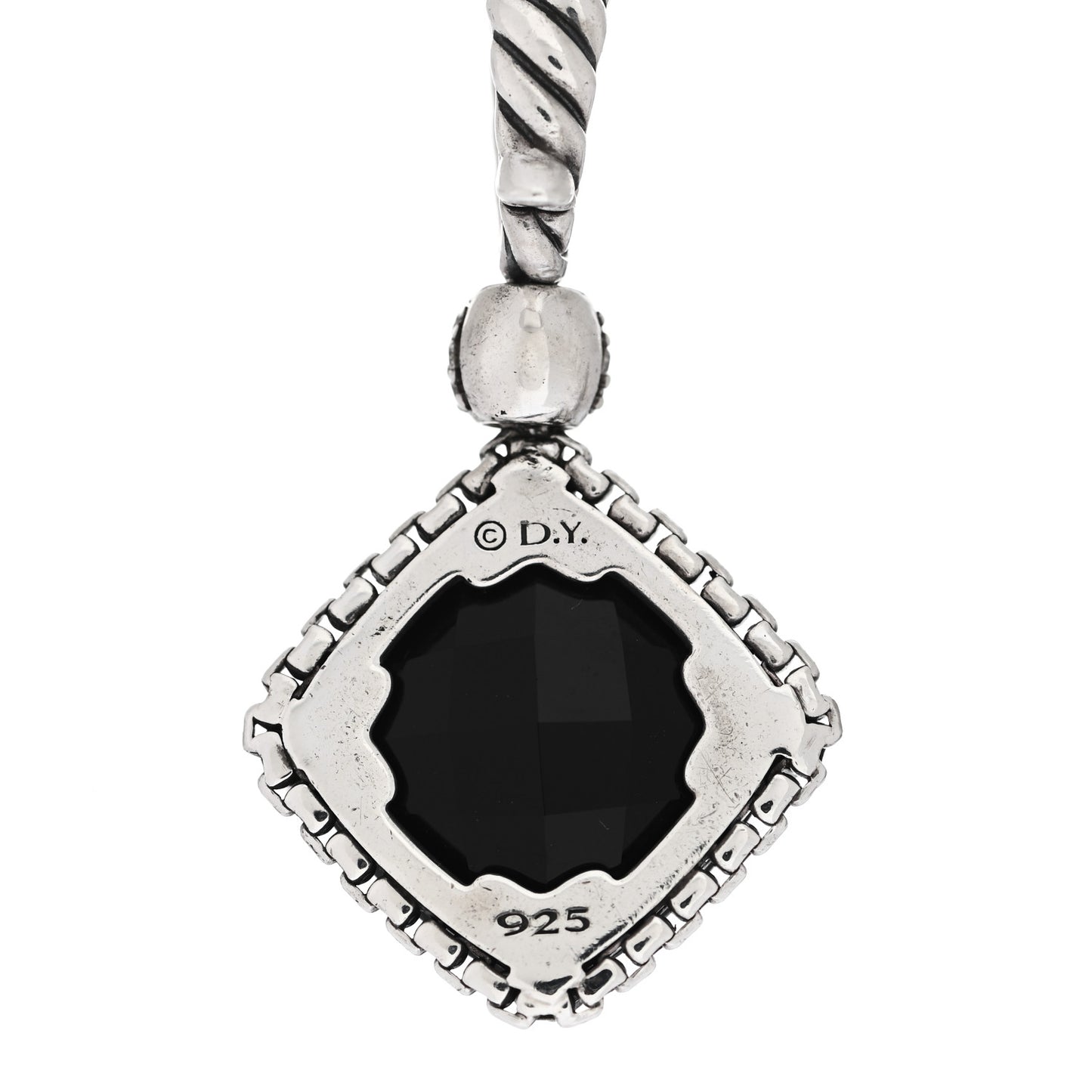 Sterling Silver Diamond Black Onyx 14mm Cushion On Point Pendant
