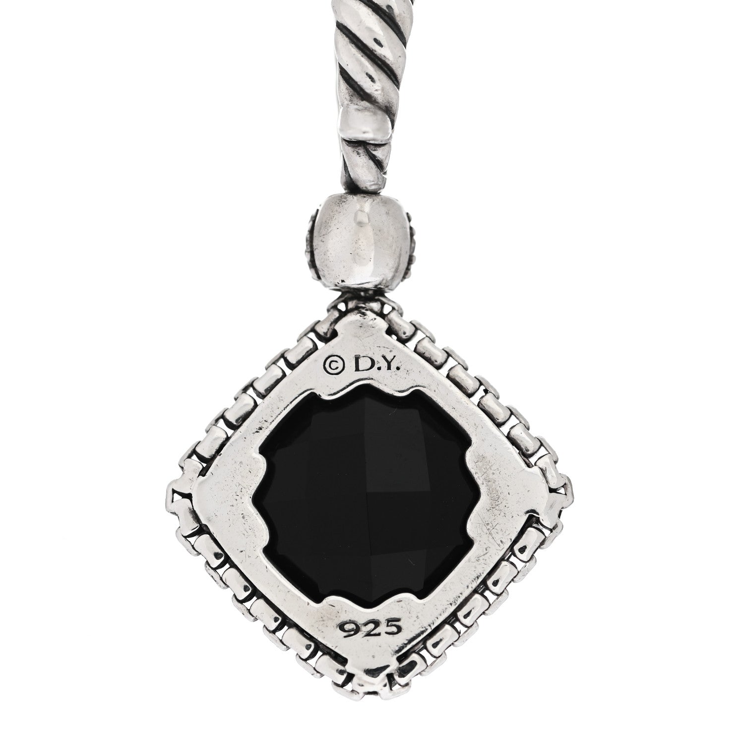 David Yurman Sterling Silver Diamond Black Onyx 14mm Cushion On Point Pendant 3 of 3