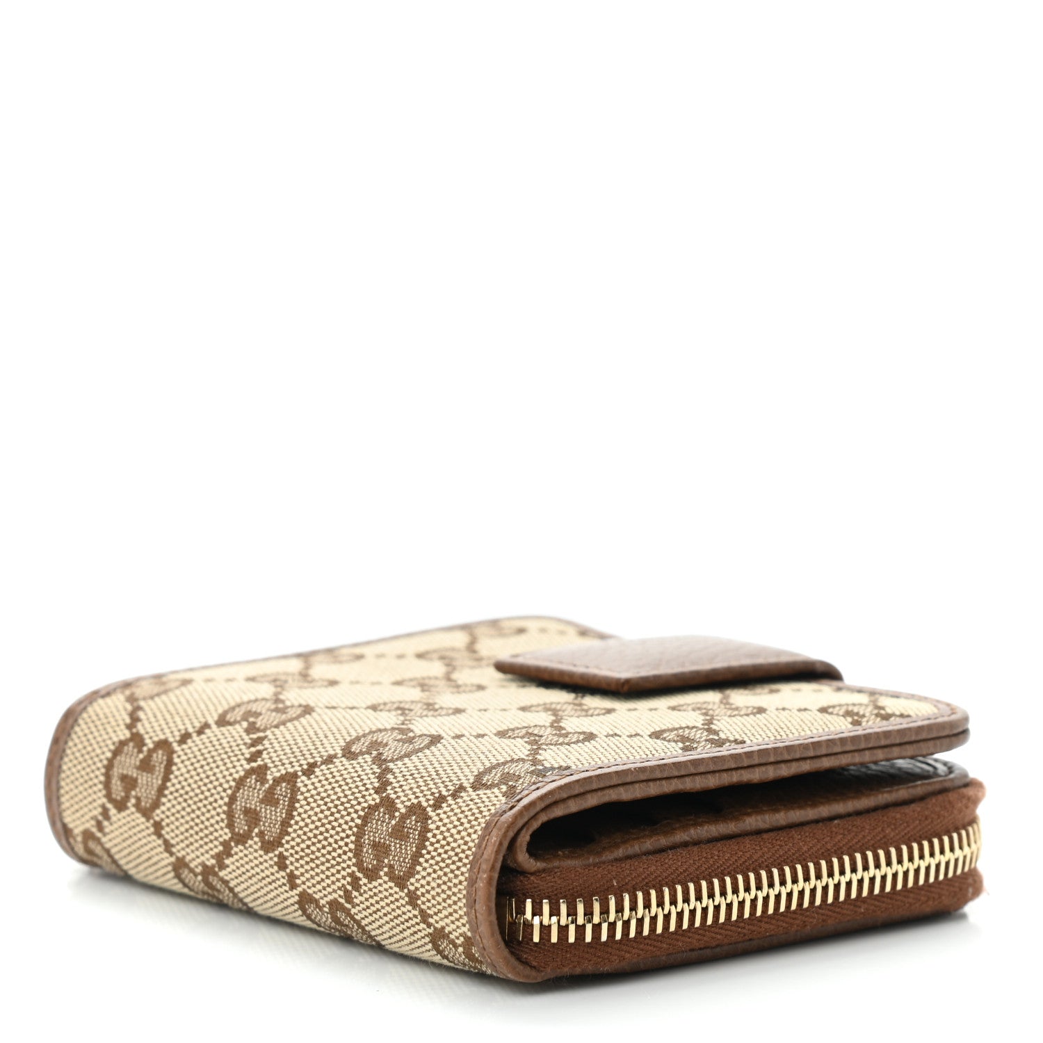 Gucci Monogram Dollar Calfskin Zip Around French Wallet Beige Ebony Tabacco 4 of 8