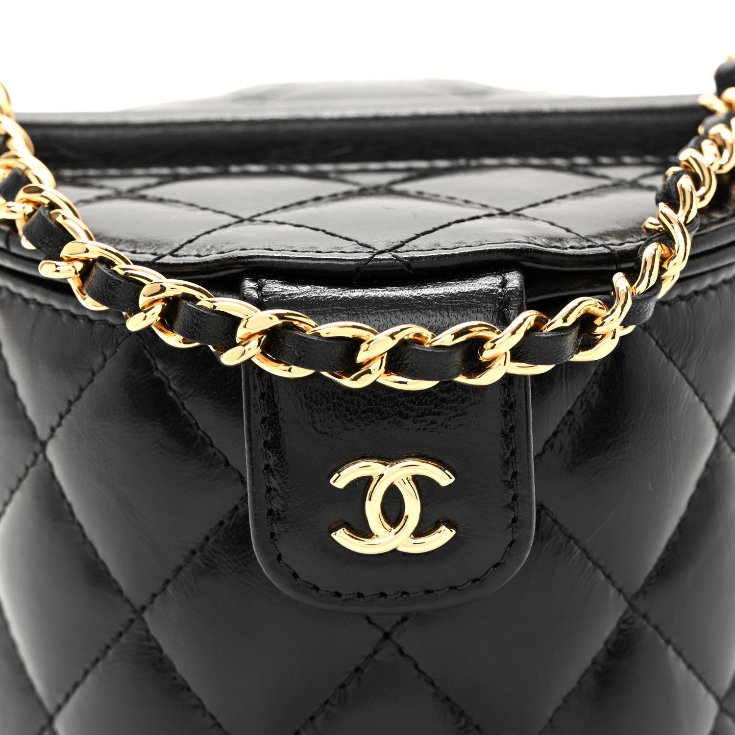 Chanel Lambskin Quilted Chain Top Handle Vanity With Chain  Black 9 of 11