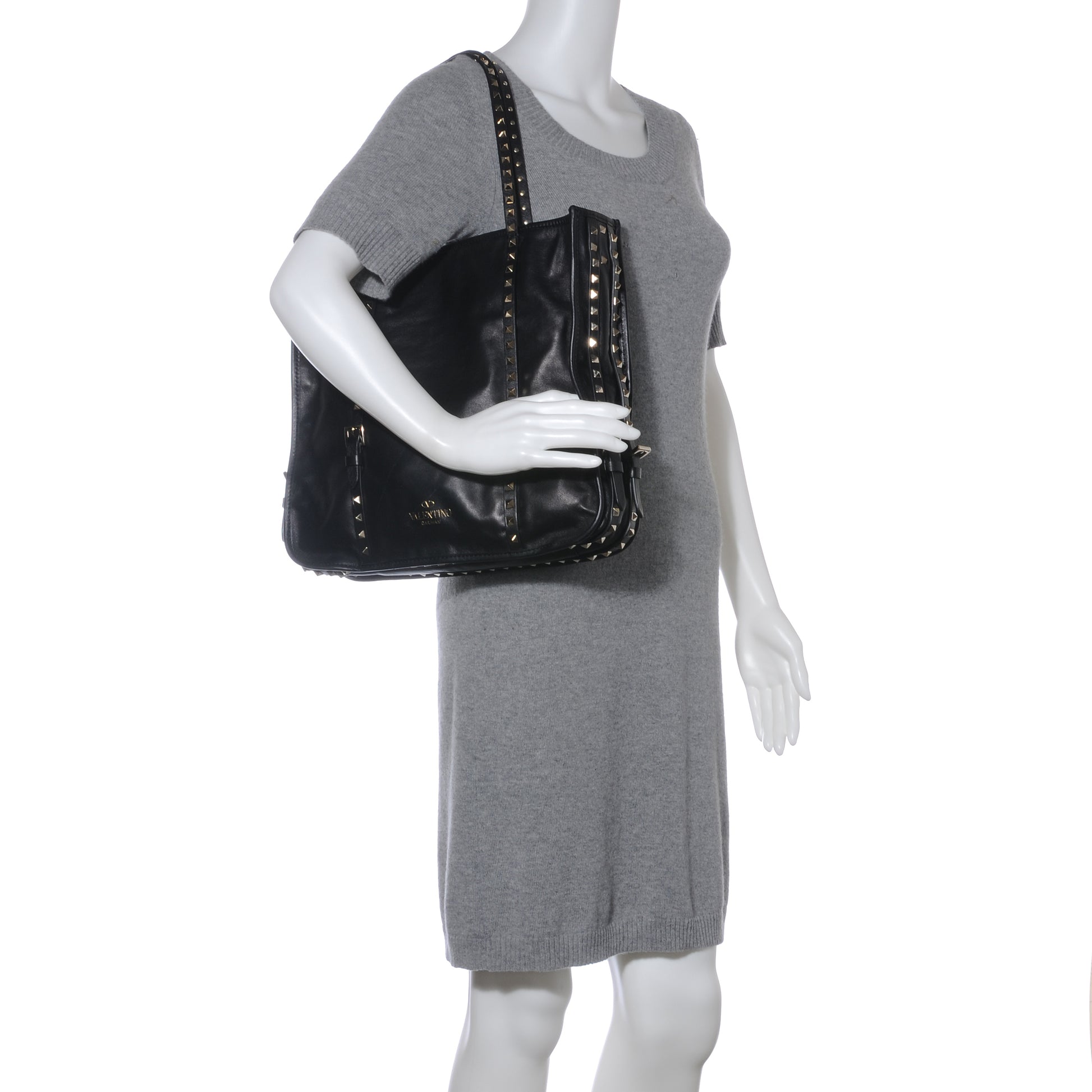 Valentino Garavani Vitello Rockstud Shopper Tote Black 2 of 8