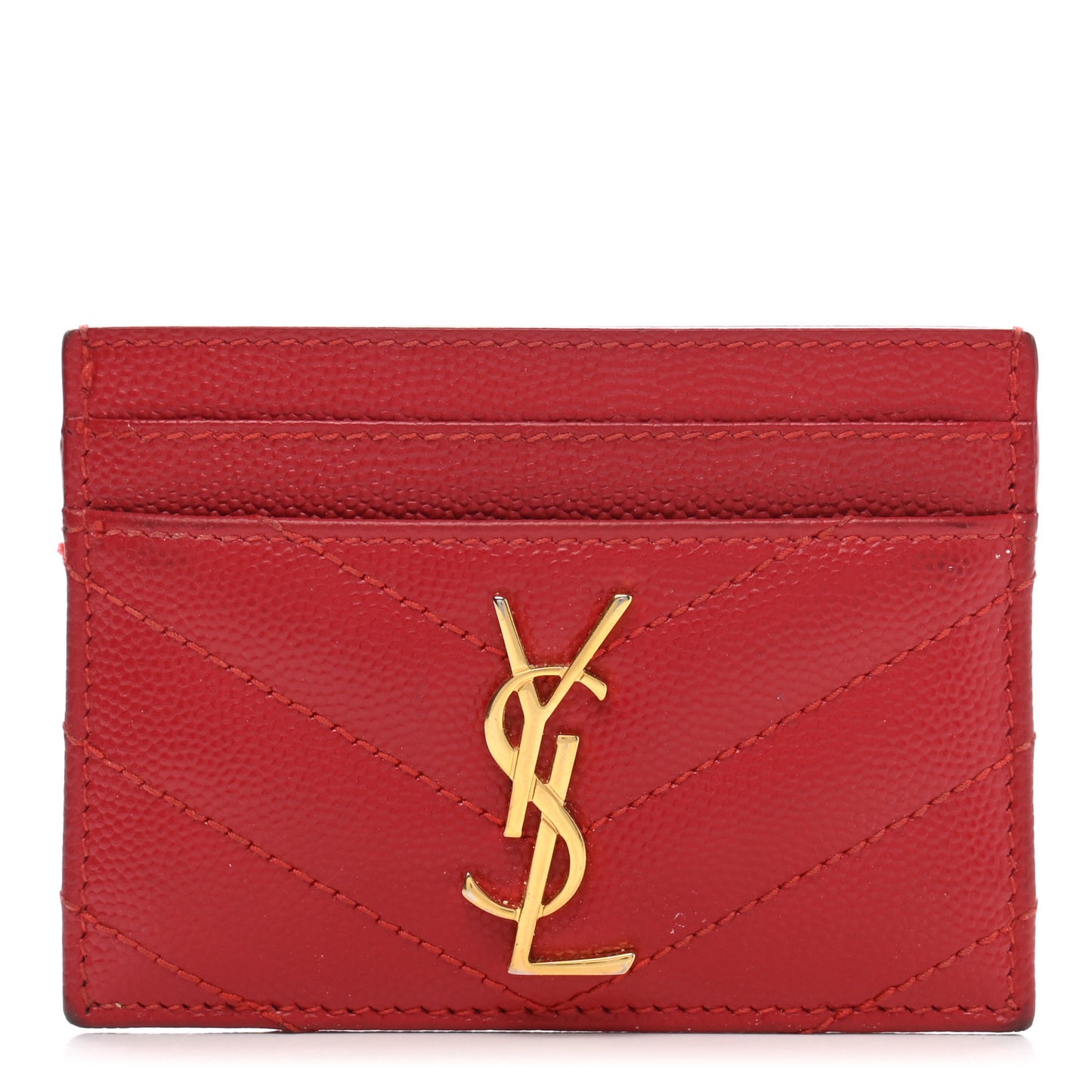 Grain De Poudre Matelasse Chevron Monogram Credit Card Case New Red