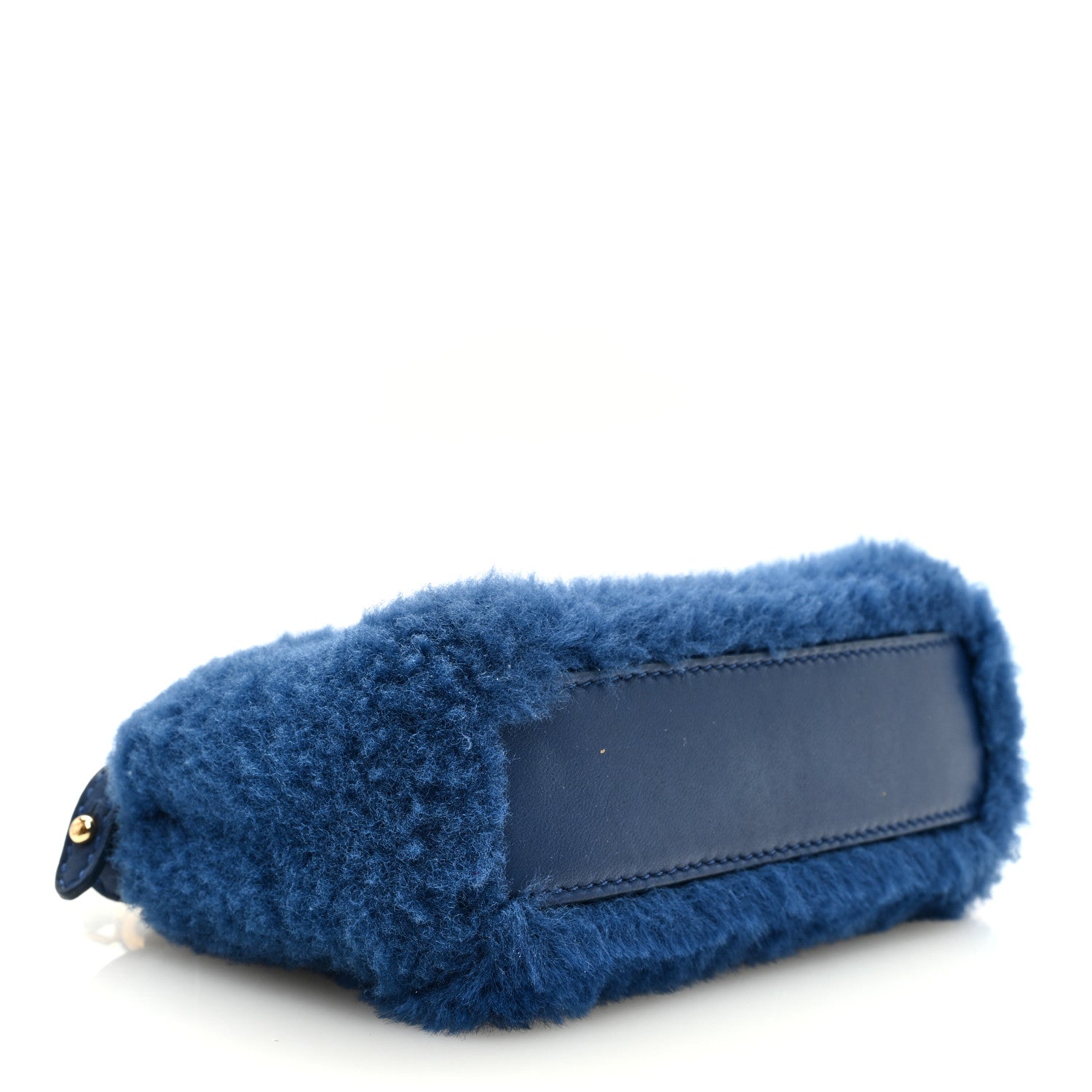 Fendi Shearling Shiny Nappa Micro Peekaboo Iconic Satchel Blue 4 of 10