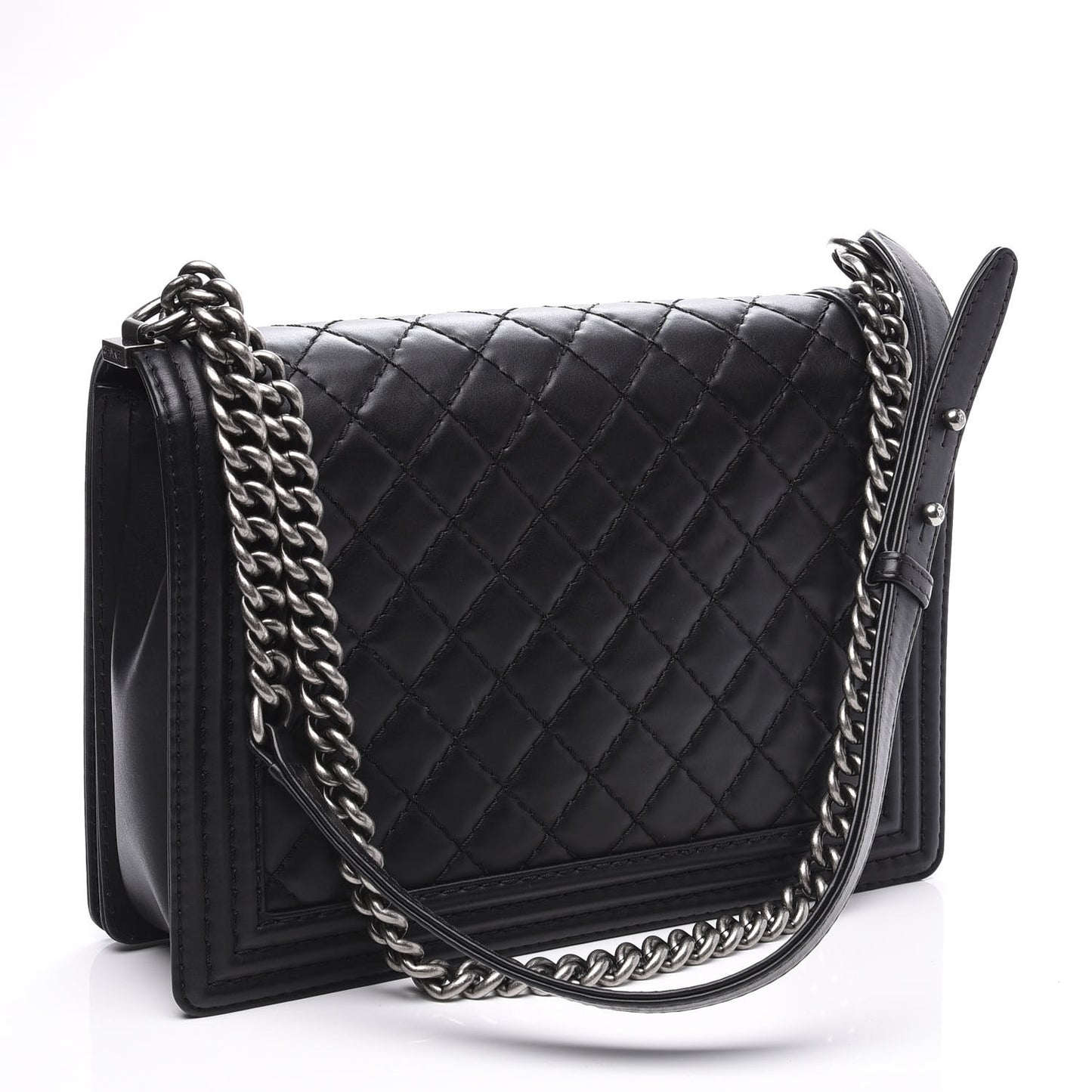 Calfskin Quilted Large Boy Flap Black