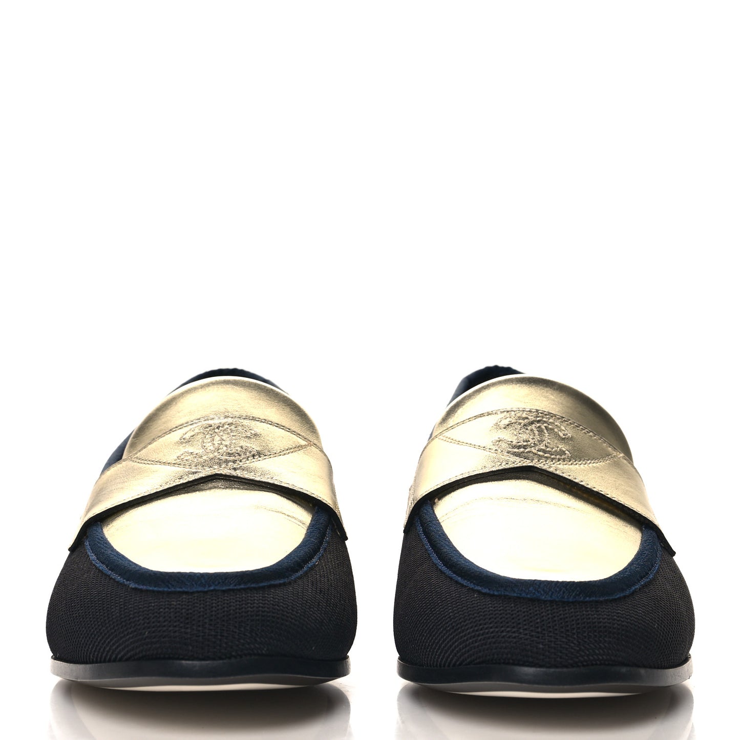 Iridescent Lambskin Fabric CC Mocassins 37.5 Gold Black