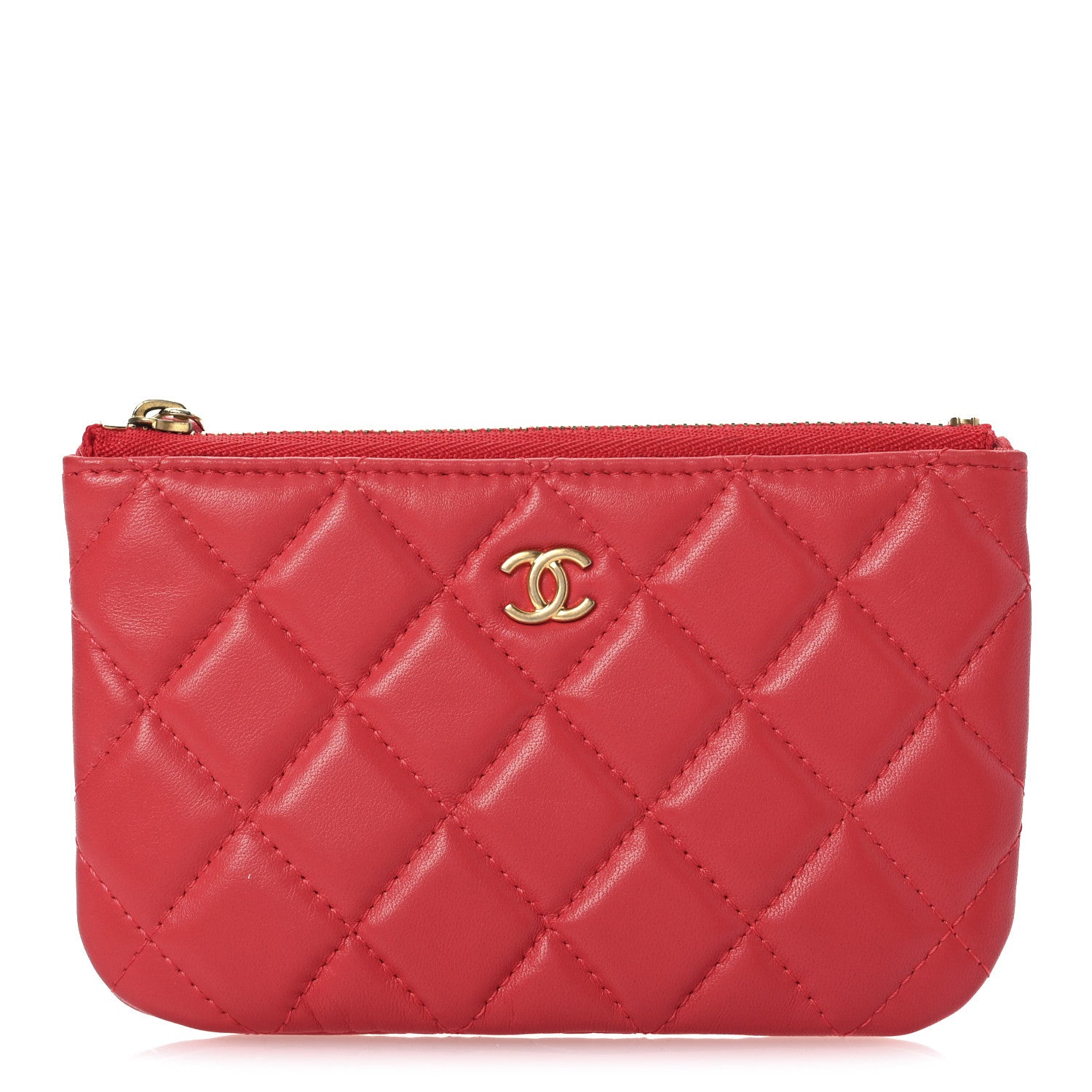 Chanel Lambskin Quilted Small Cosmetic Case Red 1 of 9