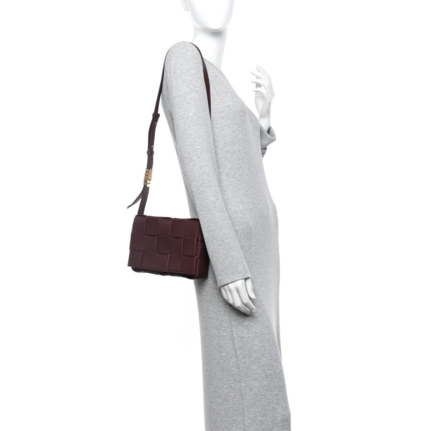Bottega Veneta Grained Calfskin Maxi Intrecciato Cassette Crossbody Bag Bordeaux 2 of 10