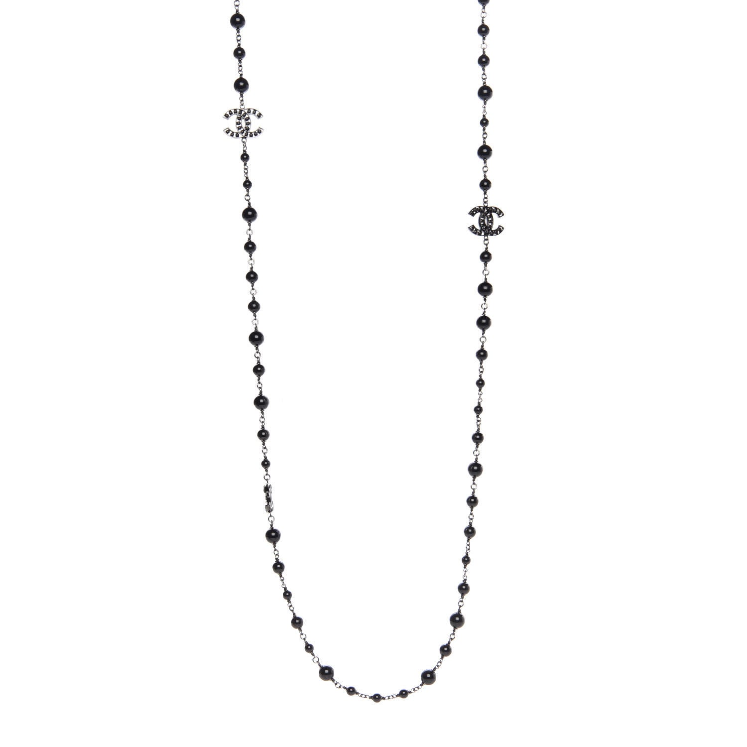 Chanel Ruthenium Beaded CC Long Necklace Black 1 of 6