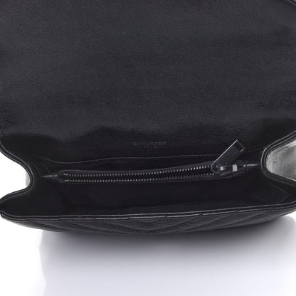 Saint Laurent Sheepskin Matelasse Chevron Monogram Monochrome Medium College Bag Black 4 of 4