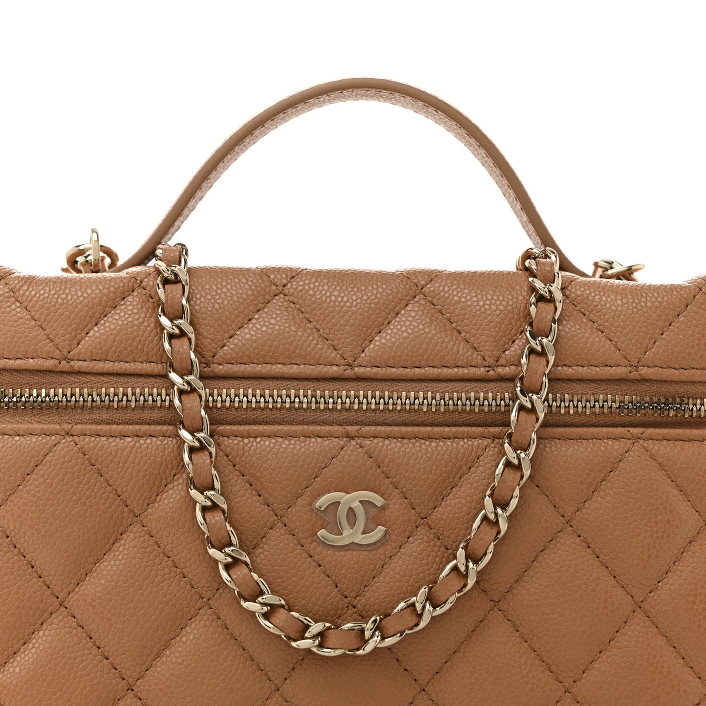 Caviar Quilted Top Handle Slim Vanity With Chain Brown