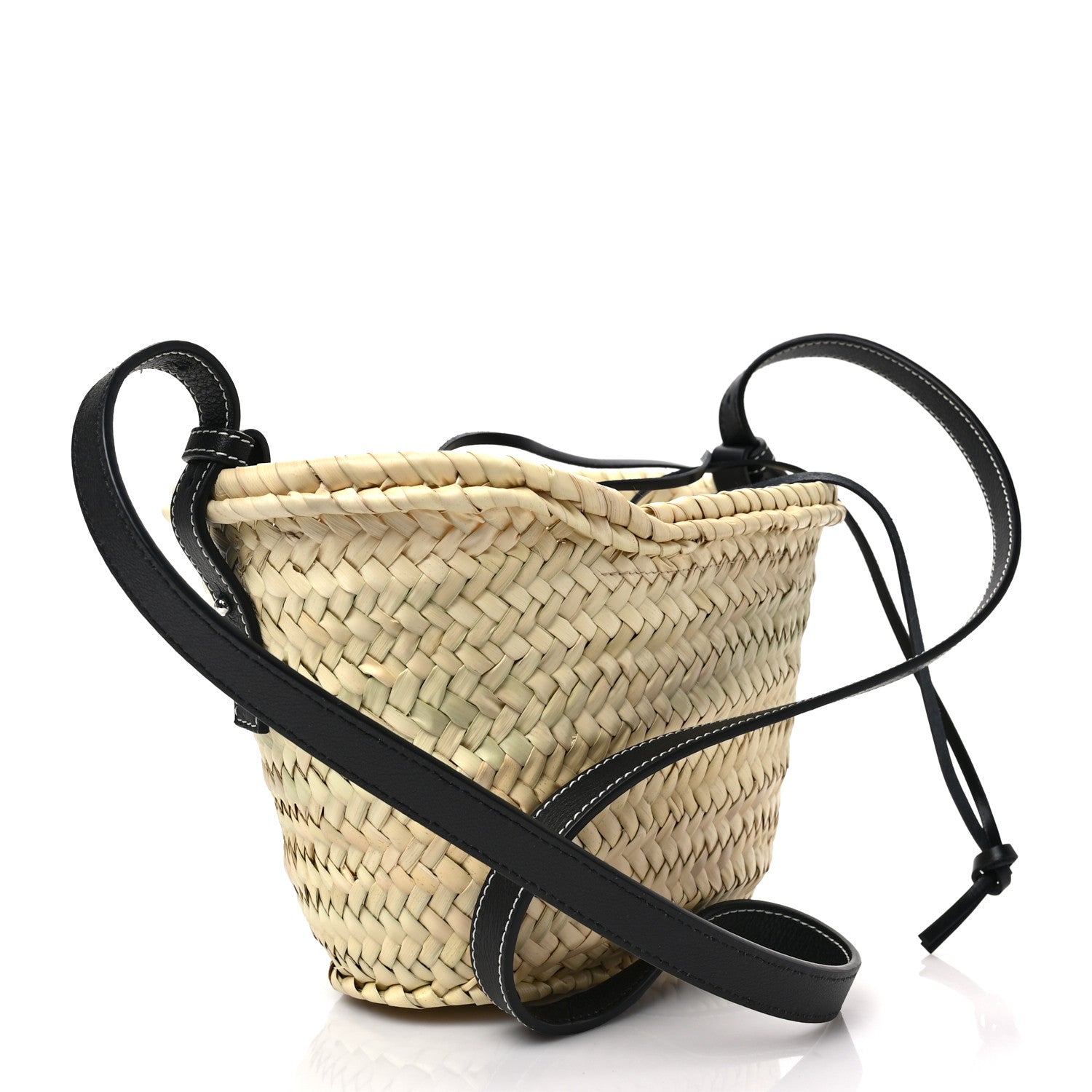 Loewe Leaf Palm Calfskin Drawstring Bucket Bag Natural Black 3 of 8