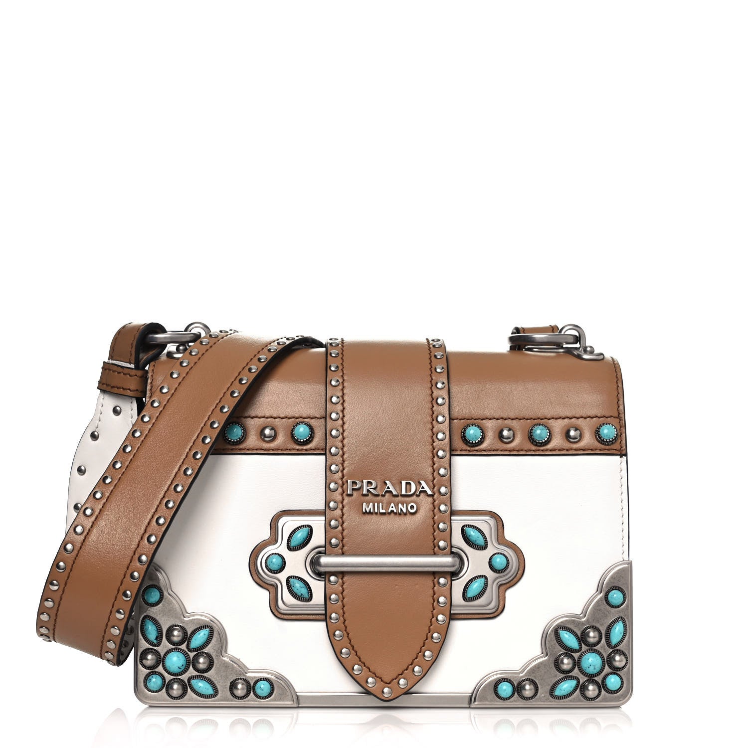 Prada City Calf Studded Folk Cahier Bag White Caramel 1 of 12