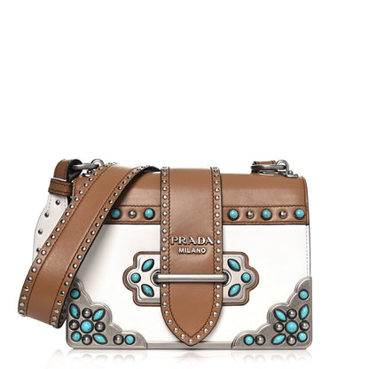 Prada City Calf Studded Folk Cahier Bag White Caramel 1 of 12