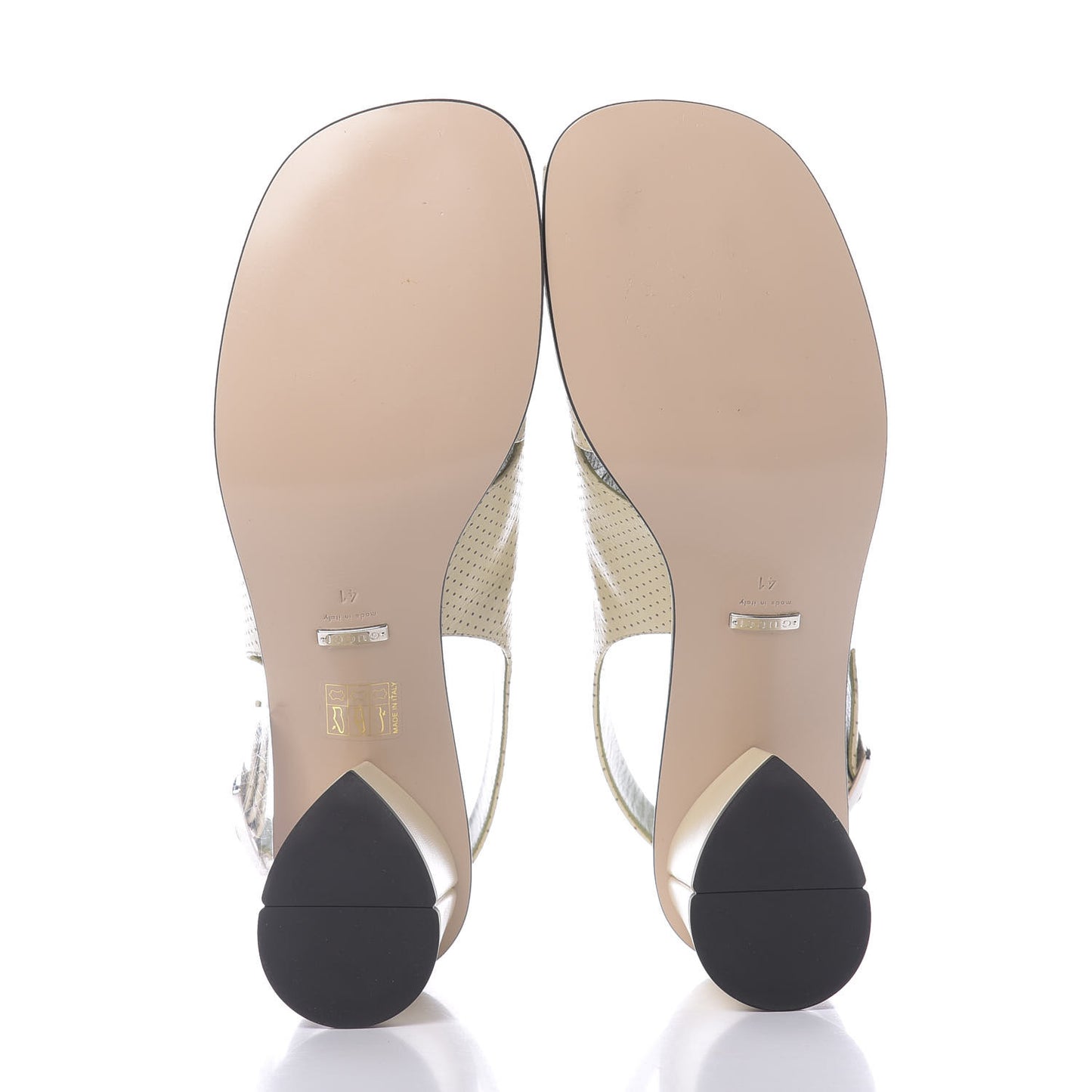 Calfskin Perforated Shell Embellished Slingback Sandals 41 Vintage White