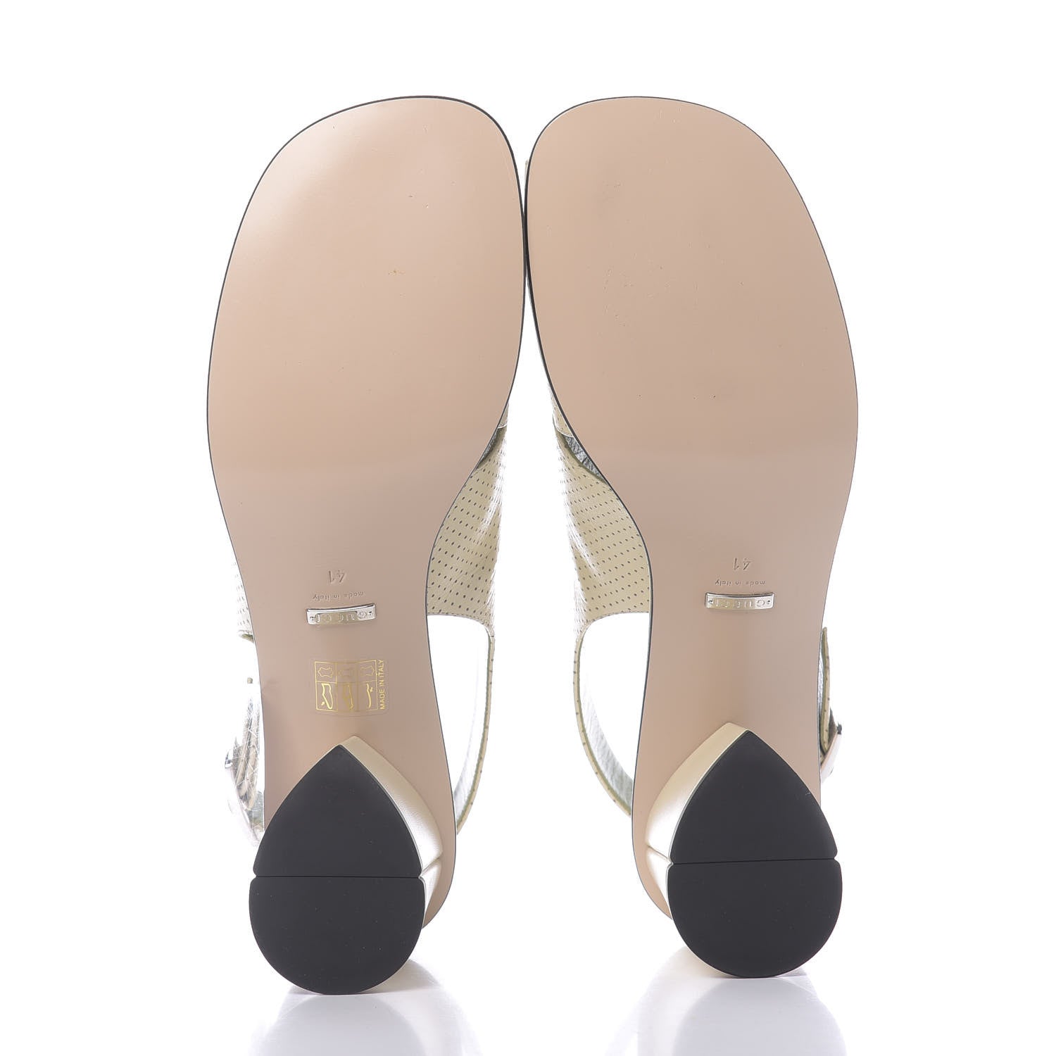 Gucci Calfskin Perforated Shell Embellished Slingback Sandals 41 Vintage White 6 of 10