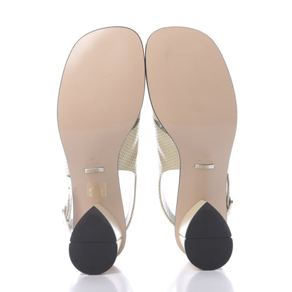 Gucci Calfskin Perforated Shell Embellished Slingback Sandals 41 Vintage White 6 of 10