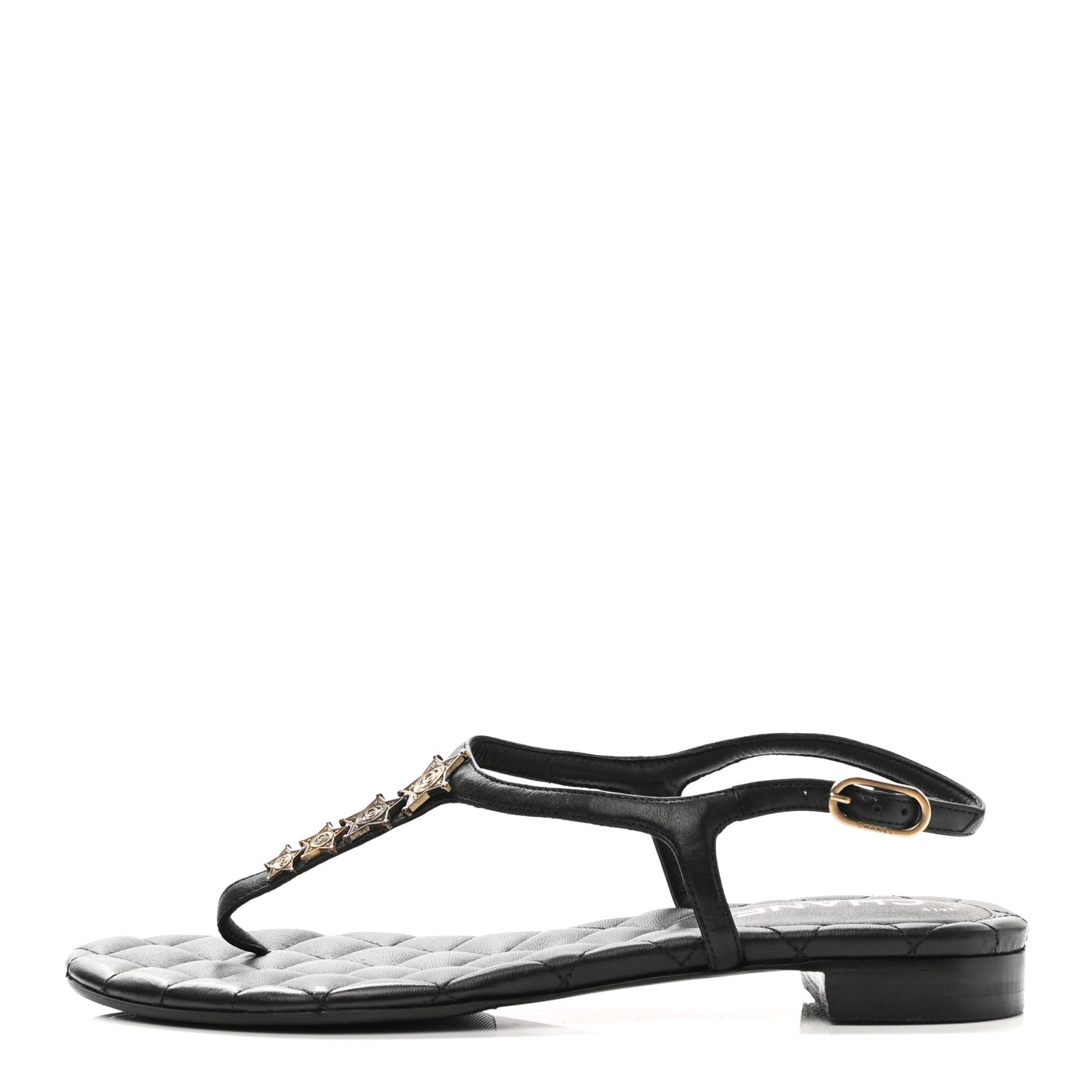 Calfskin Paris Dallas Quilted Star CC Thong Sandals 37 Black