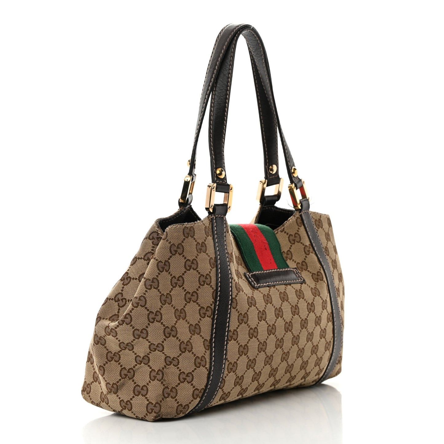 Monogram Medium New Ladies Web Tote Dark Brown