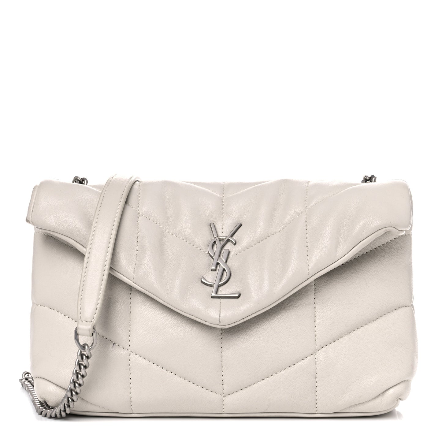 Lambskin Quilted Toy Loulou Puffer Monogram Chain Satchel Crema Soft